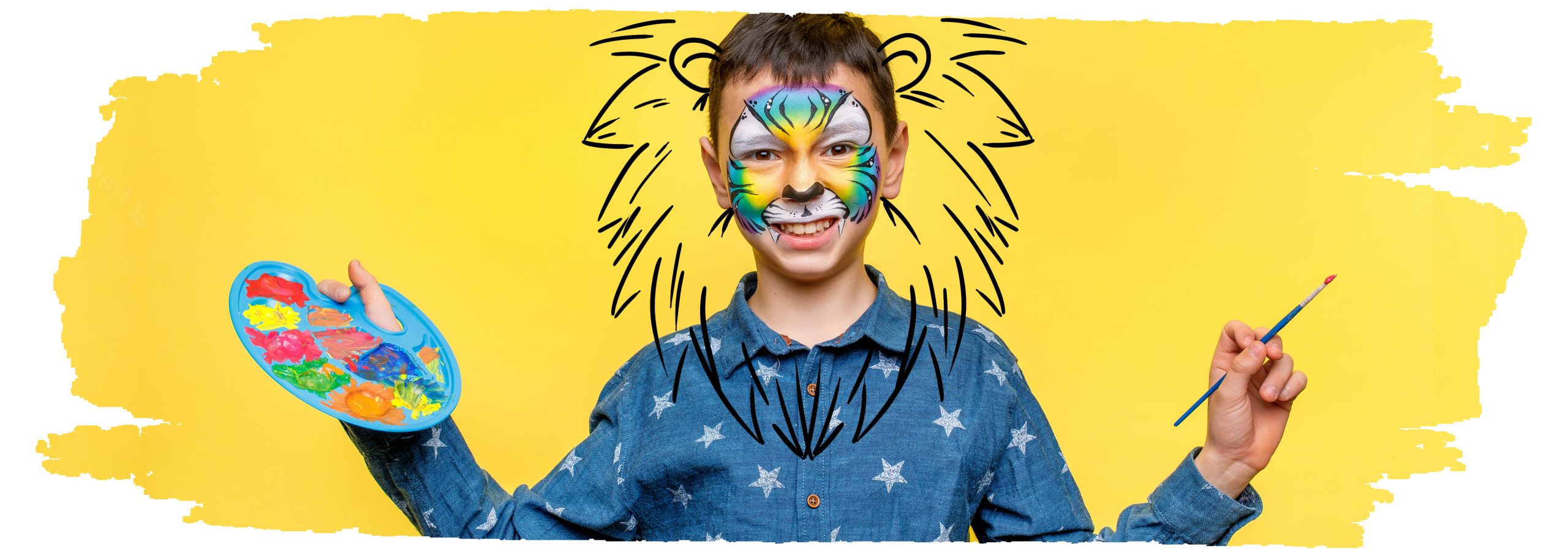 niño con cara pintada de león